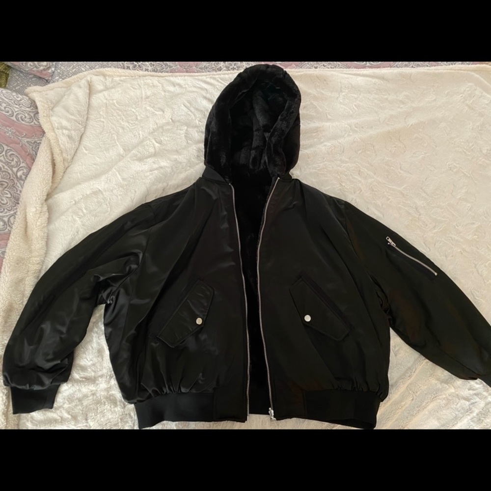 Zara reversible satin/faux fur jacket